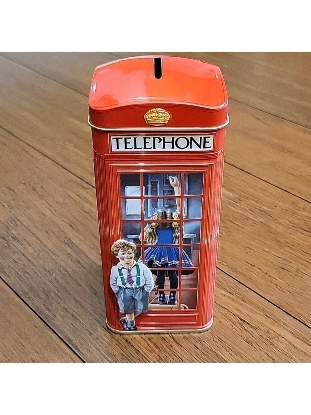 Vintage Churchill's Red Kiosk Telephone Booth Collectible Bank Tin